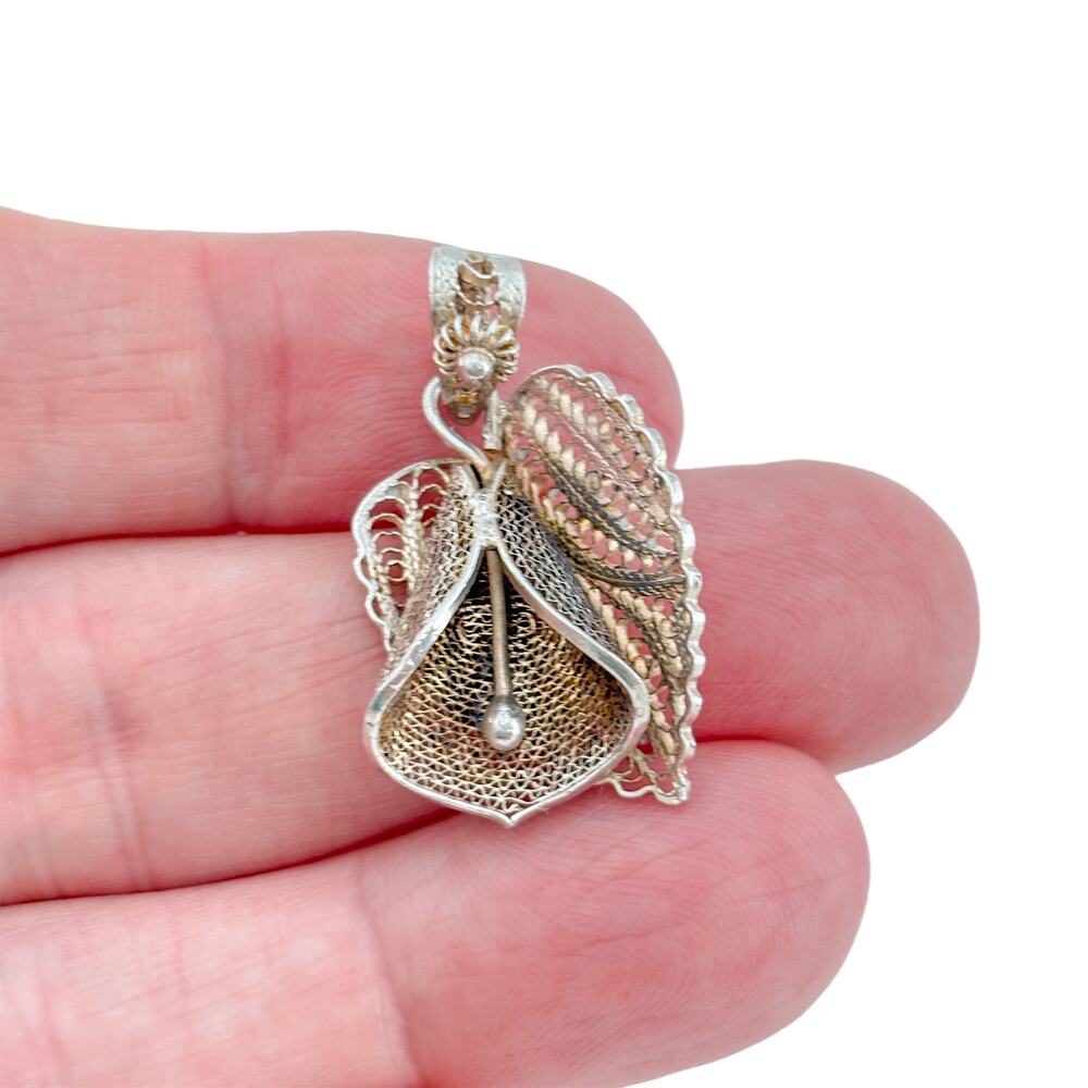 Vintage Sterling Silver 925 Filigree Floral Pendant